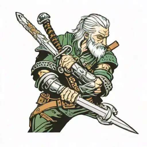 The Witcher fighting with cancer and splitting it with his silver sword. From cancer will be soaking toxic green blood   tattoo design idea