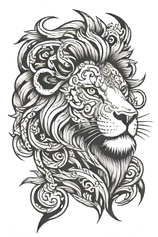 lion with fire tattoo design idea