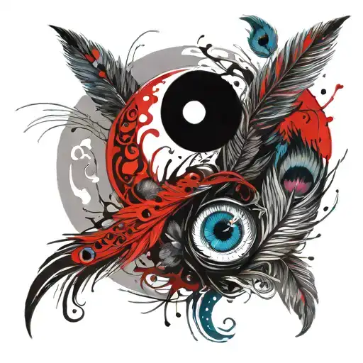 yin yang with peacock feather  tattoo design idea