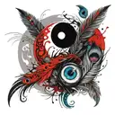 yin yang with peacock feather  tattoo design idea