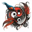 yin yang with peacock feather  tattoo design idea