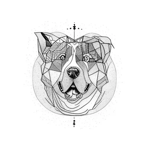 tattoo sleeve with a Bernice Mountain Dog half abstract / geomatric tattoo design idea