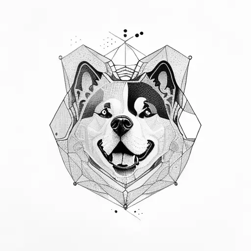 tattoo sleeve with a Bernice Mountain Dog half abstract / geomatric tattoo design idea