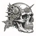 Shooting target with bullet holes forming a skull tattoo design idea