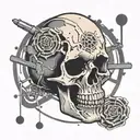 Shooting target with bullet holes forming a skull tattoo design idea