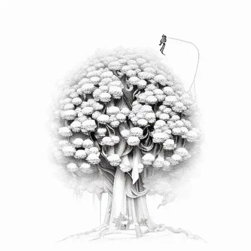 tall tree big blooms flower ropes going up the side of the body arm included tattoo design idea