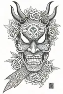 Hannya mask Sakurafubuki knife crossed tattoo design idea