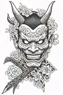 Hannya mask Sakurafubuki knife crossed tattoo design idea