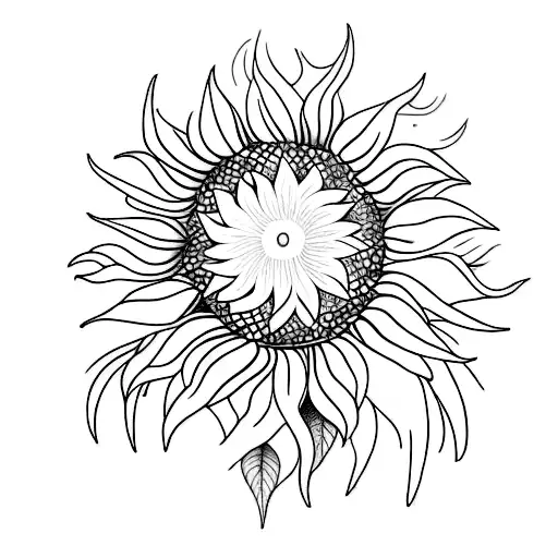 black and white sunflower in pot in ignorant tattoo style tattoo design idea