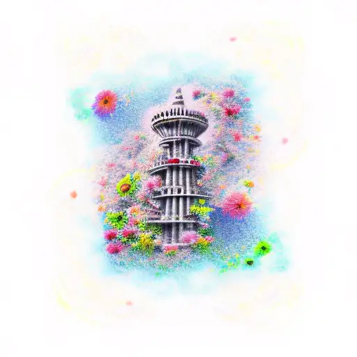 Torre con flores tattoo design idea