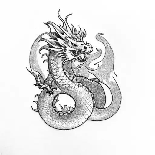 A majestic dragon coiling around a fluffy cloud tattoo design idea
