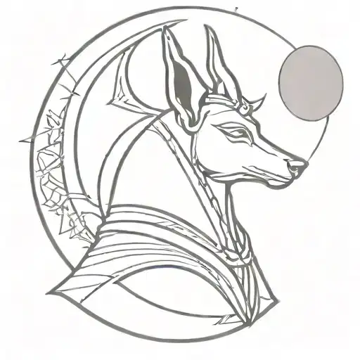 anubis front moon and sun above head profile holding tattoo design idea