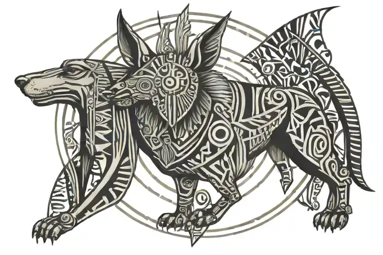 anubis moon and sun above head front facing forward tattoo design idea