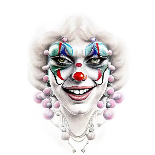 pretty female face turning into a clown tattoo design idea