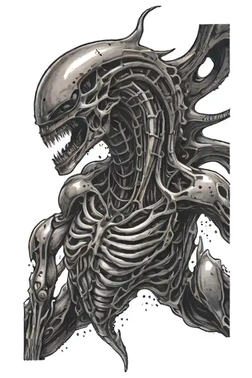 full grown alien xenomorph dynamic pose tattoo design idea