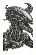 full grown alien xenomorph dynamic pose tattoo design idea