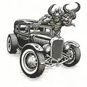 demon driving  hot rod  tattoo design idea