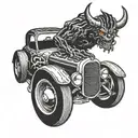 demon driving  hot rod  tattoo design idea