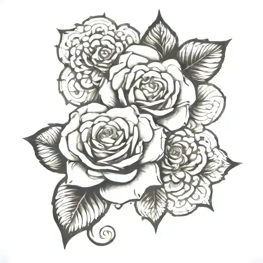 black and white 2 roses and mandala tattoo between shoulder and elbow tattoo design idea