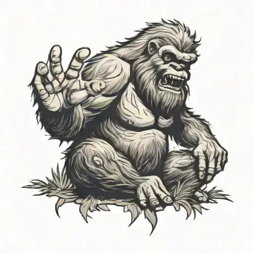 Bigfoot,doing shaka sign tattoo design idea