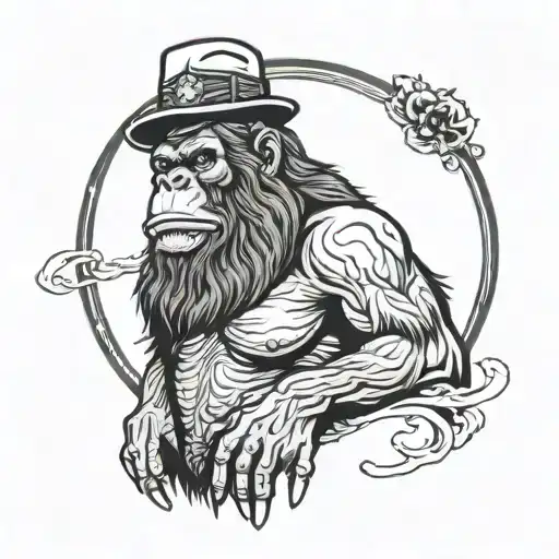 Sasquatch with hat on his head tattoo design idea
