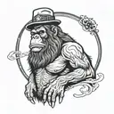 Sasquatch with hat on his head tattoo design idea
