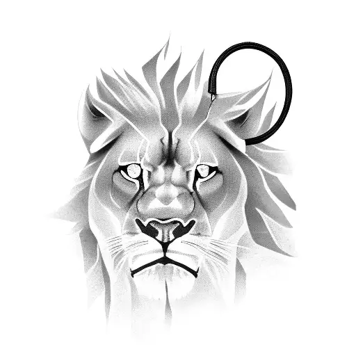 roaring lion with lightning around, with a black necklace band on the top tattoo design idea
