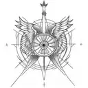 Falling angel, from a geometric tree, down to two angels (one good and one bad) fighting.  tattoo design idea