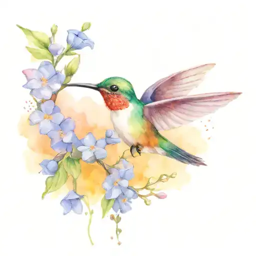 humming bird with forget me not flowers   tattoo design idea