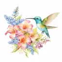 humming bird with forget me not flowers   tattoo design idea