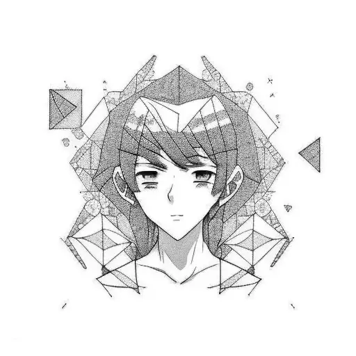 A minimalist tattoo of a beautiful anime painter surrounded by a forest tattoo design idea