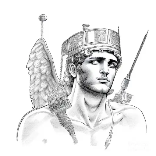 The ancient greek god Hermes as a business man tattoo design idea