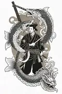 koi dragon and a samari warrior wielding a sword tattoo design idea
