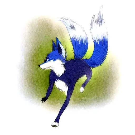Blue Fox running down the tree tattoo design idea