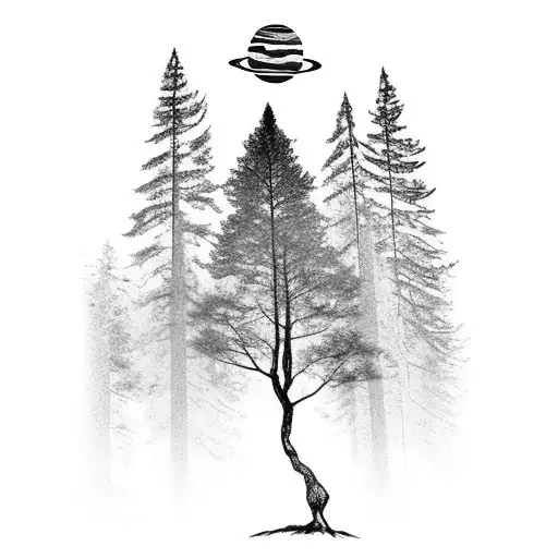 solar system nature trees mountain river Greek statue broken tattoo design idea