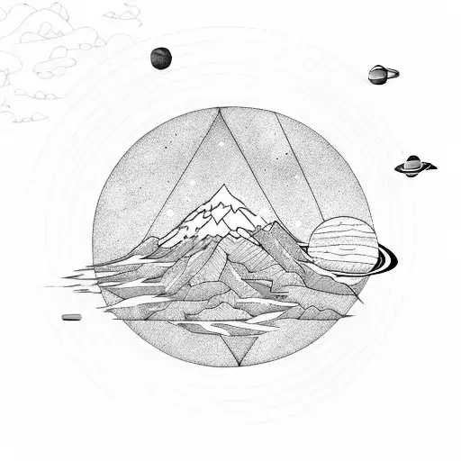 solar system nature trees mountain river tattoo design idea