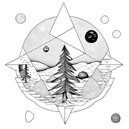 solar system nature trees mountain river tattoo design idea