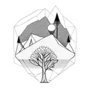 solar system nature trees mountain river tattoo design idea