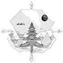 solar system nature trees mountain river tattoo design idea