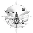 solar system nature trees mountain river tattoo design idea