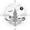 solar system nature trees mountain river tattoo design idea