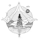 solar system nature trees mountain river tattoo design idea