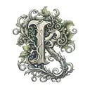 medieval letter R from intertwined branches tattoo design idea