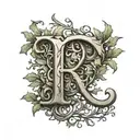 medieval letter R from intertwined branches tattoo design idea