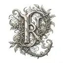 medieval letter R from intertwined branches tattoo design idea