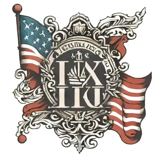 Roman numerals IX-VIII-IVIII with American flag waving tattoo design idea