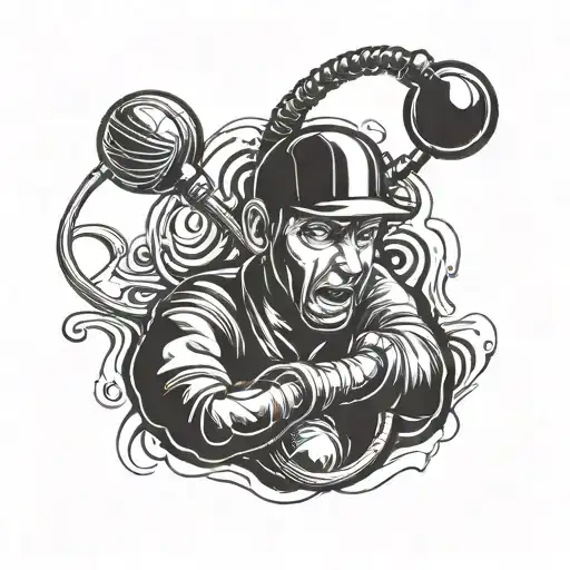 A water polo player rapping on a microphone shaped like a stethoscope tattoo design idea