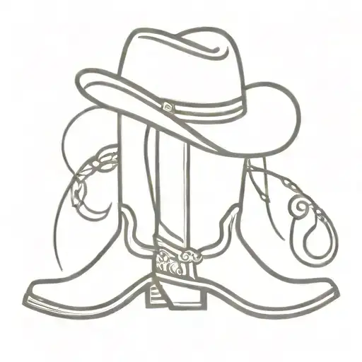 cowboy boot and hat horseshoe surrounded tattoo design idea