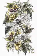 dragonfly and firefly and olive branch surrounded tattoo design idea