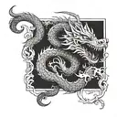 A mythical dragon wrapping around your arm in a blackwork style tattoo design idea